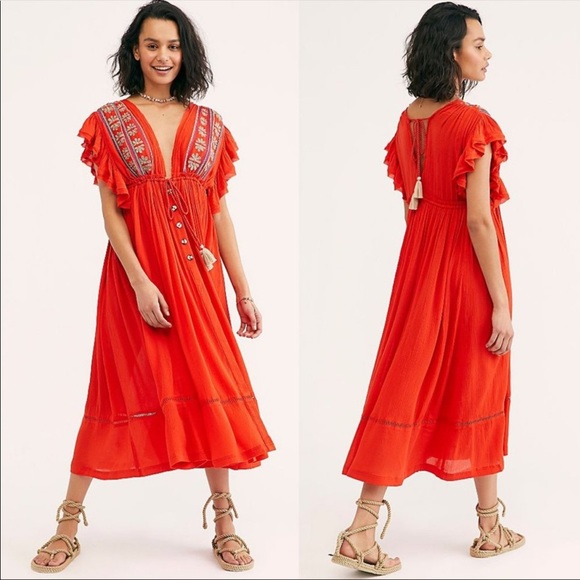 Free People Bali Will Wait For You Red MIDI - Picture 4 of 10